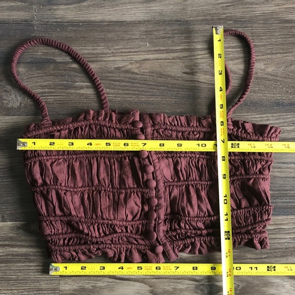 NWT Urban Outfitters Chelsea Linen Blend Smocked Ruched Crop Top Tank Brown - Picture 12 of 12